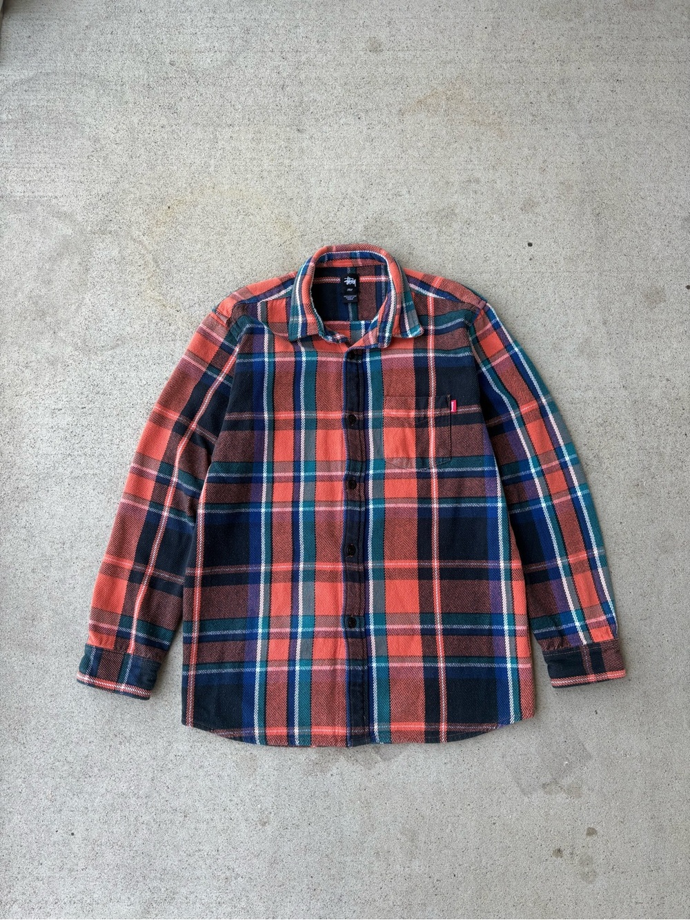 Y2K Stussy Heavyweight Plaid Flannel Shirt Red Tab SS Link Large